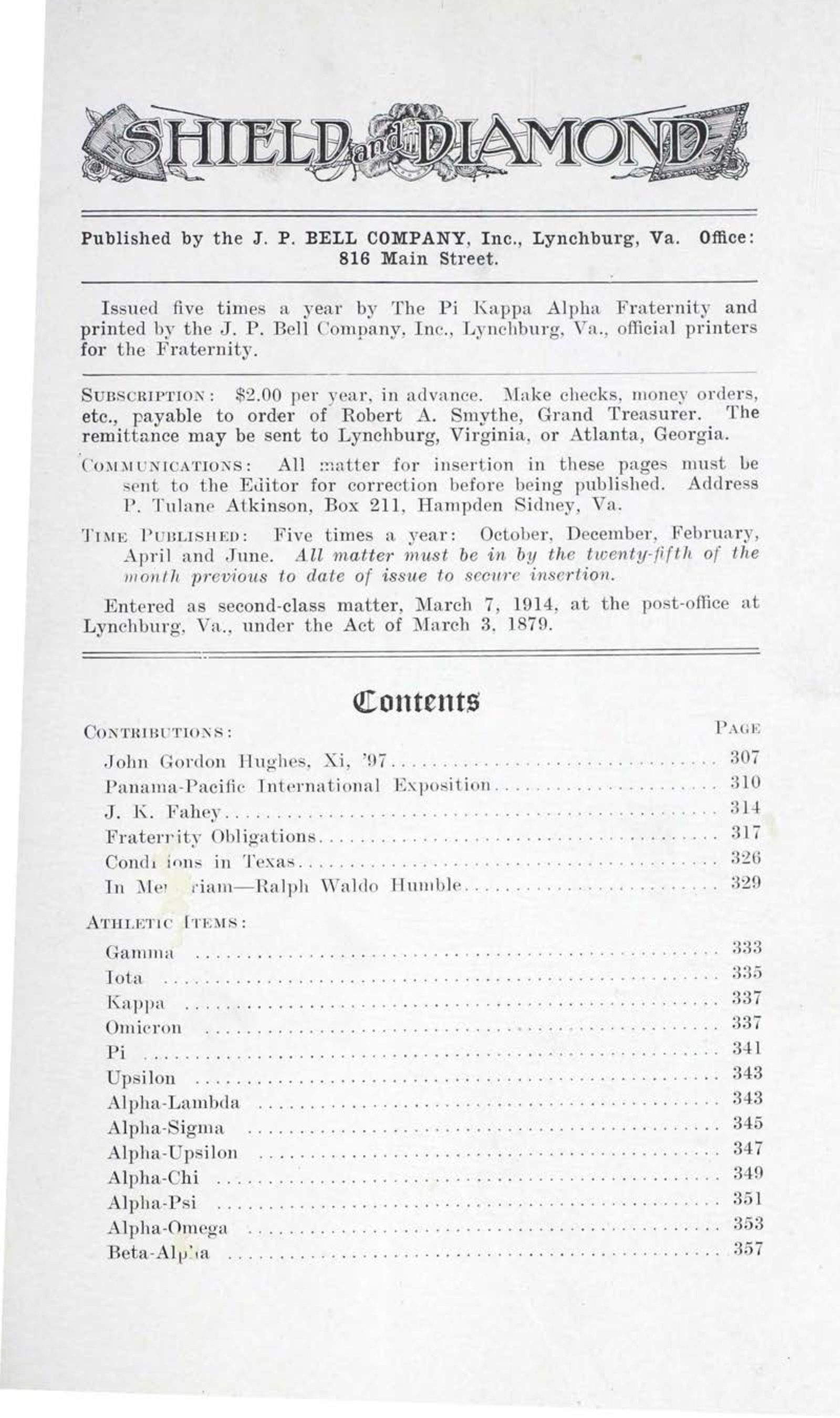 Shield and Diamond, Vol. 24, No. 3, February 1915